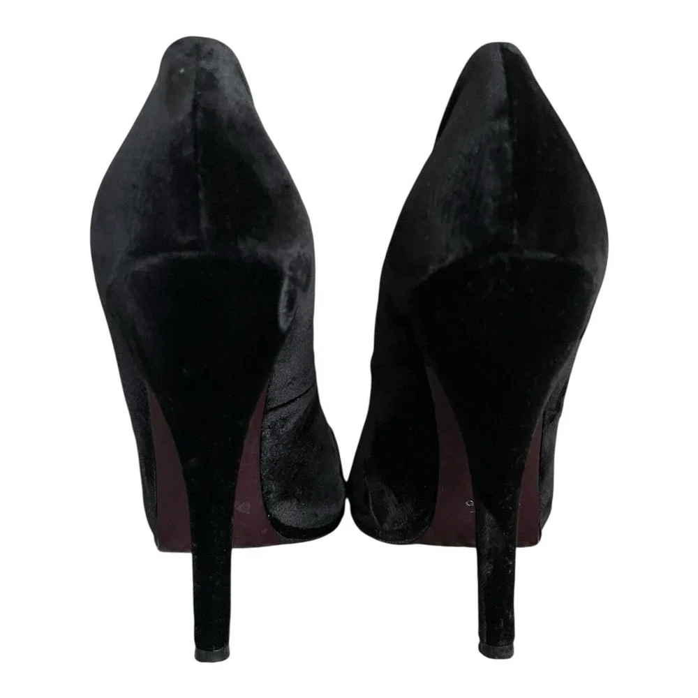 Gucci Elizabeth Black Velvet Peep Toe Stiletto 306106 Size 41 - Picture 9 of 12